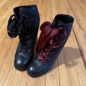 Schutz Black Leather Lace-Up Ankle Boots Chunky Heel Lug